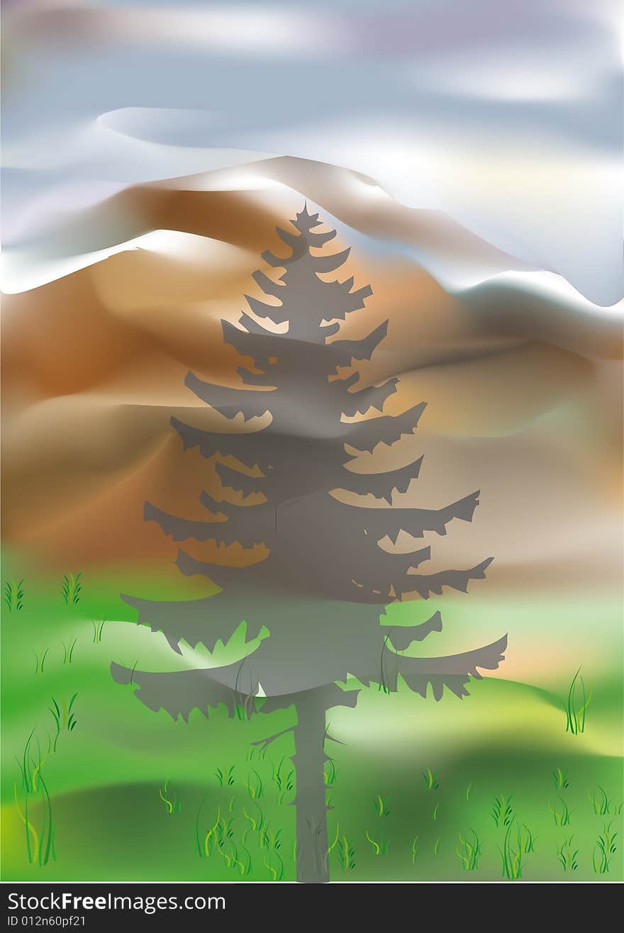 Mountains behind the tree