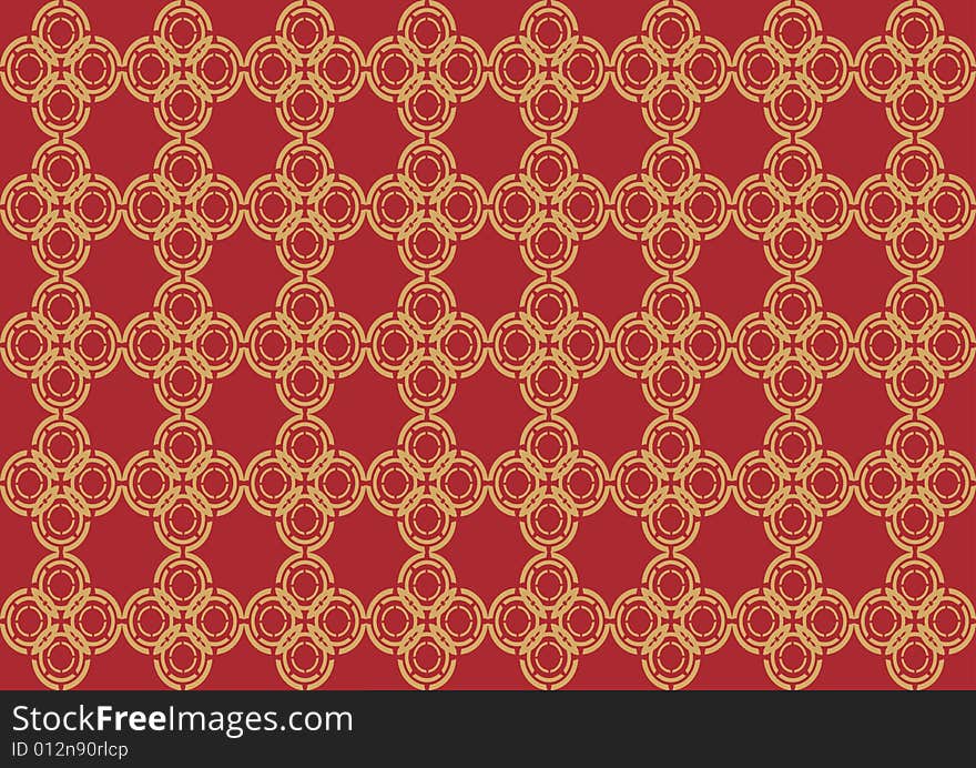 Gold circles vintage wallpaper on red