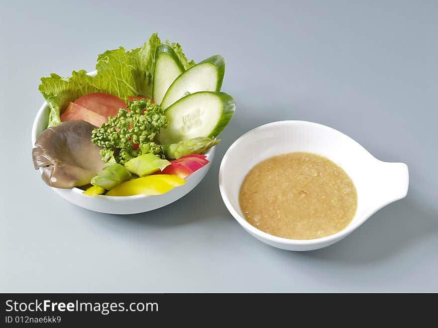 Food japanese on two white round plates