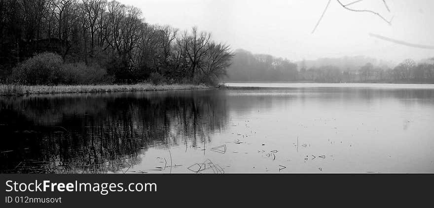 Secluded lake in black and white