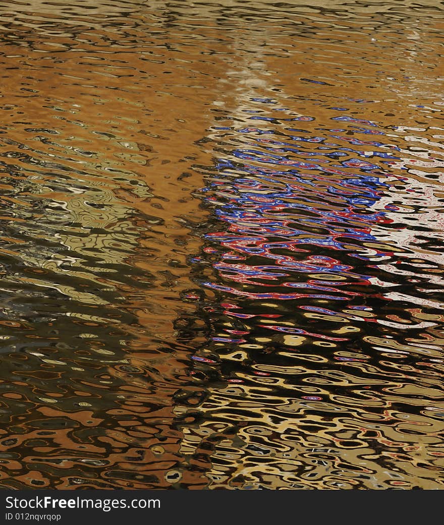 Golden reflections of the sun on ripples in a tidal area creating an abstract