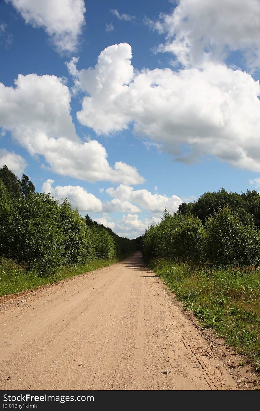 The country road leaving in forest. Landscape. Russia