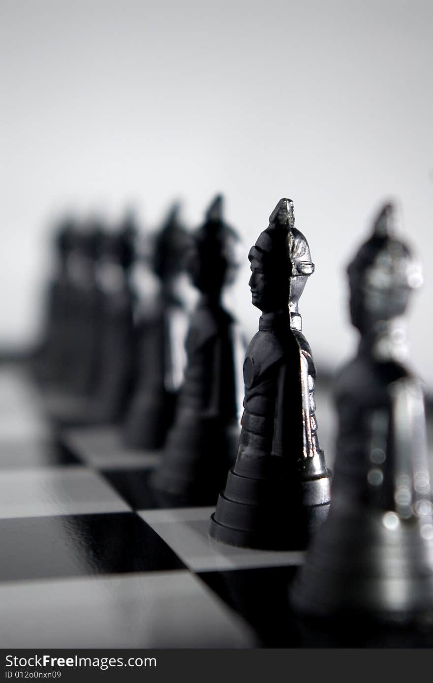 Chess soldiers stand in line