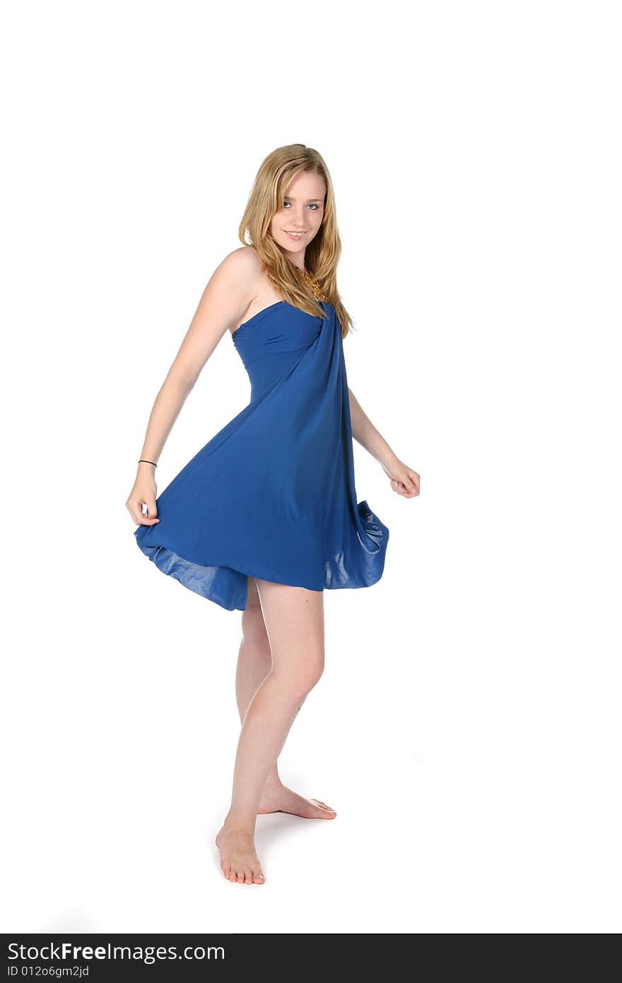 Woman in blue dress