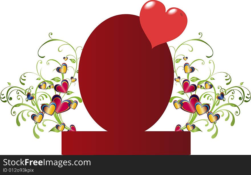 Multicolor floral love frame in red color. Multicolor floral love frame in red color