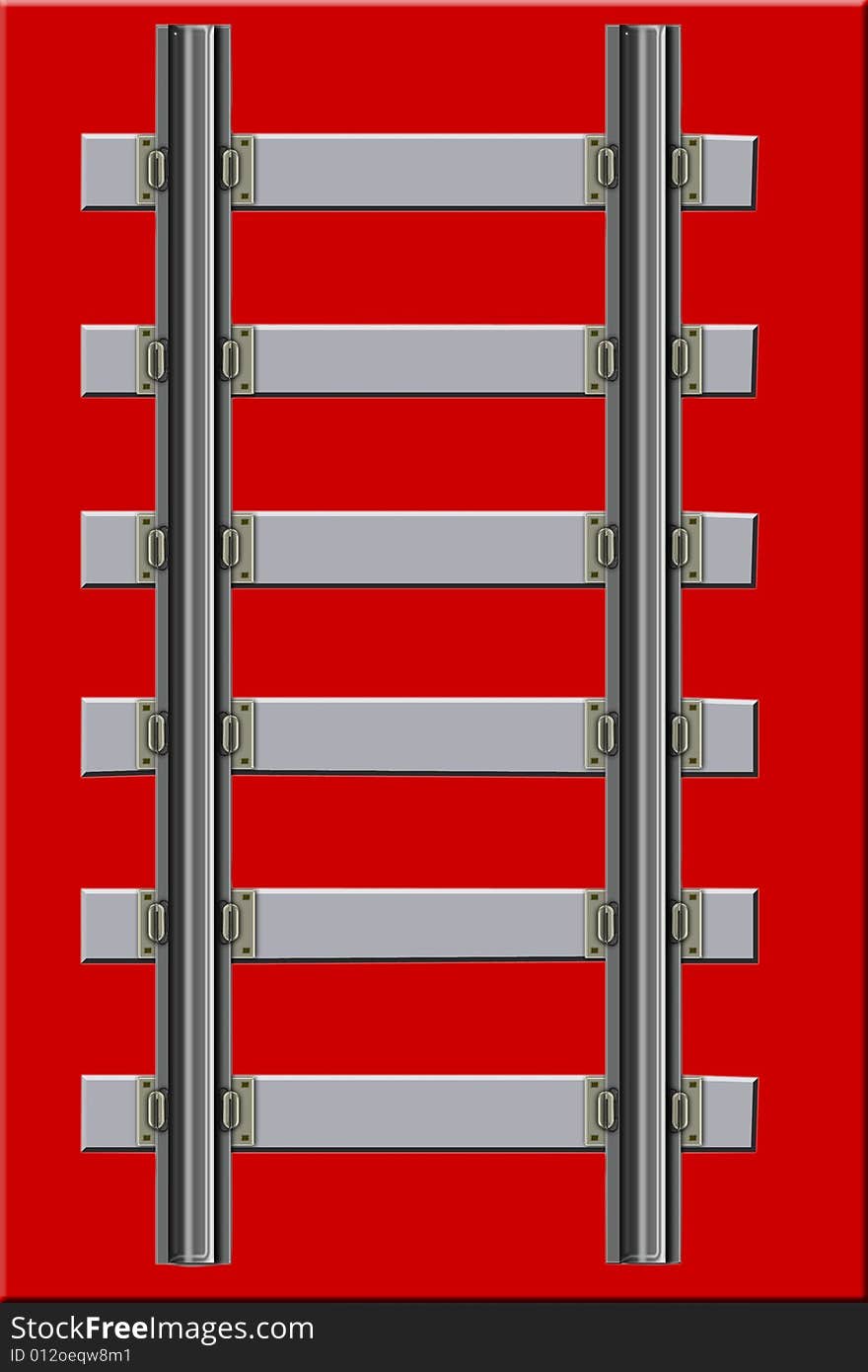 The railway track generated by computer with red background