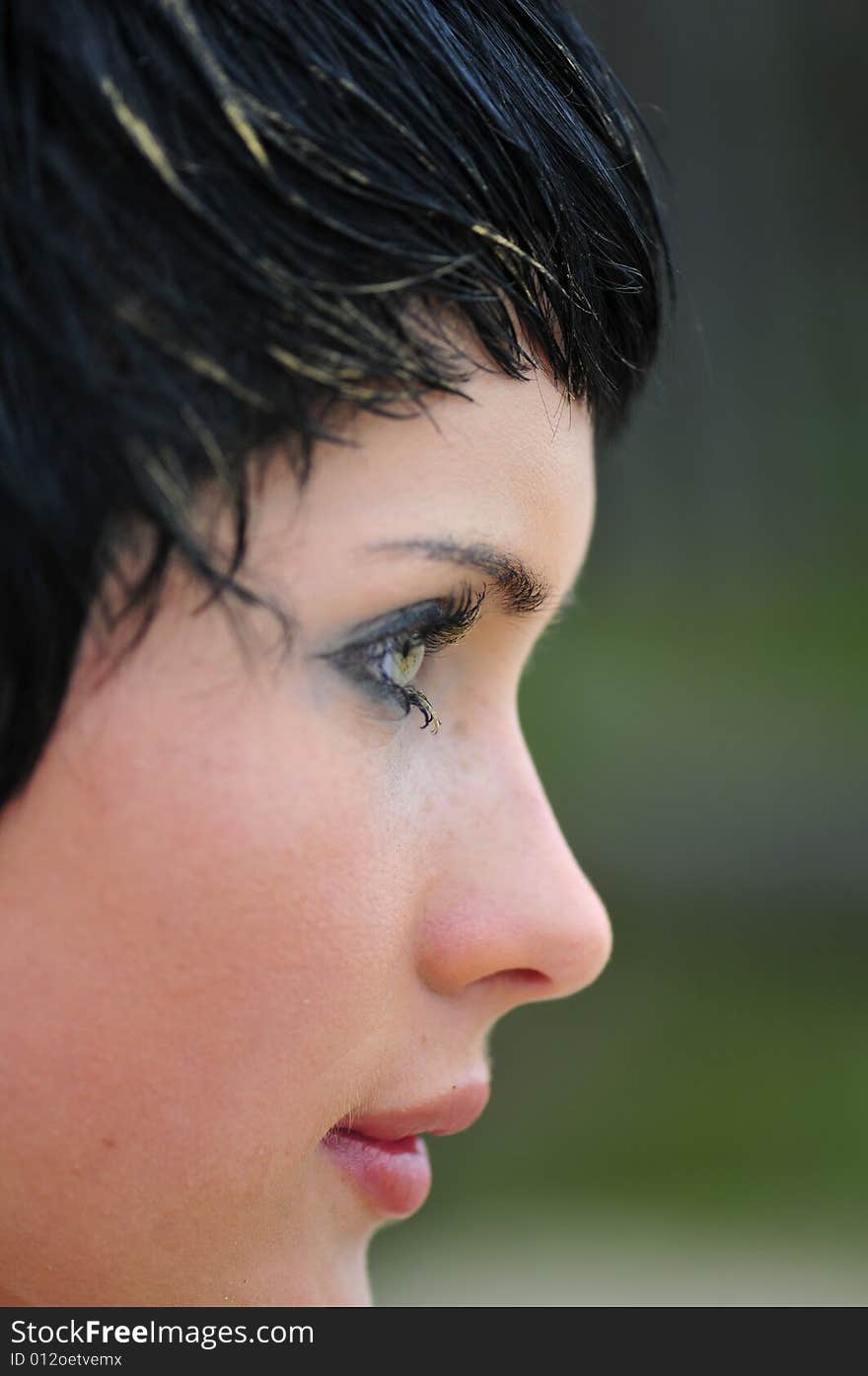 Portrait young beautiful woman in wood