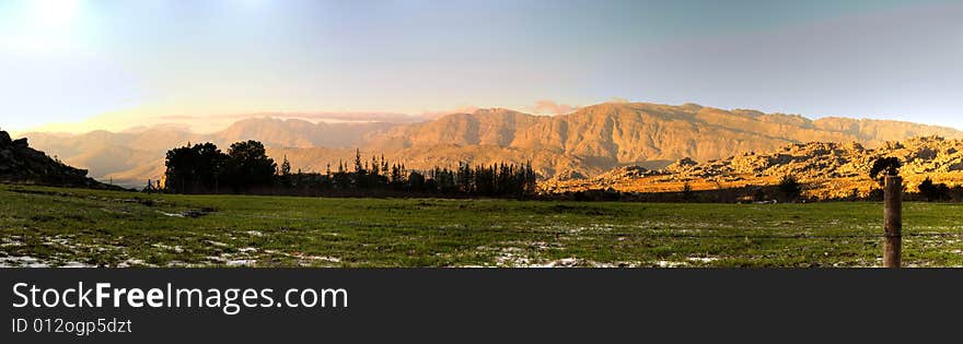 A panoramic view of the Cedarberg Mountains in South Africa. A panoramic view of the Cedarberg Mountains in South Africa.