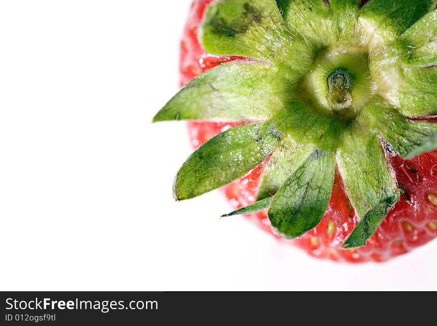 A top down view of a strawberry.