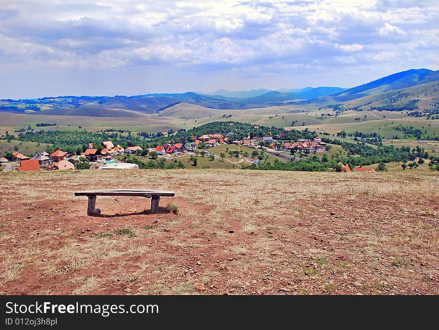 View on Serbian village, hills and meadows. View on Serbian village, hills and meadows