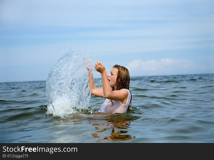 Beautiful girl swiming