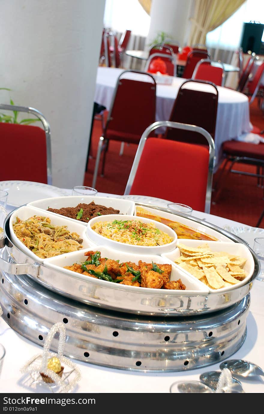 Food in dome set at the wedding functions