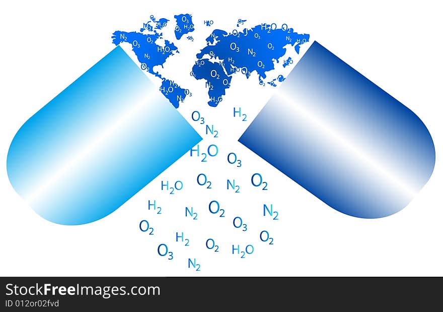 Illustration of map in capsule, blue