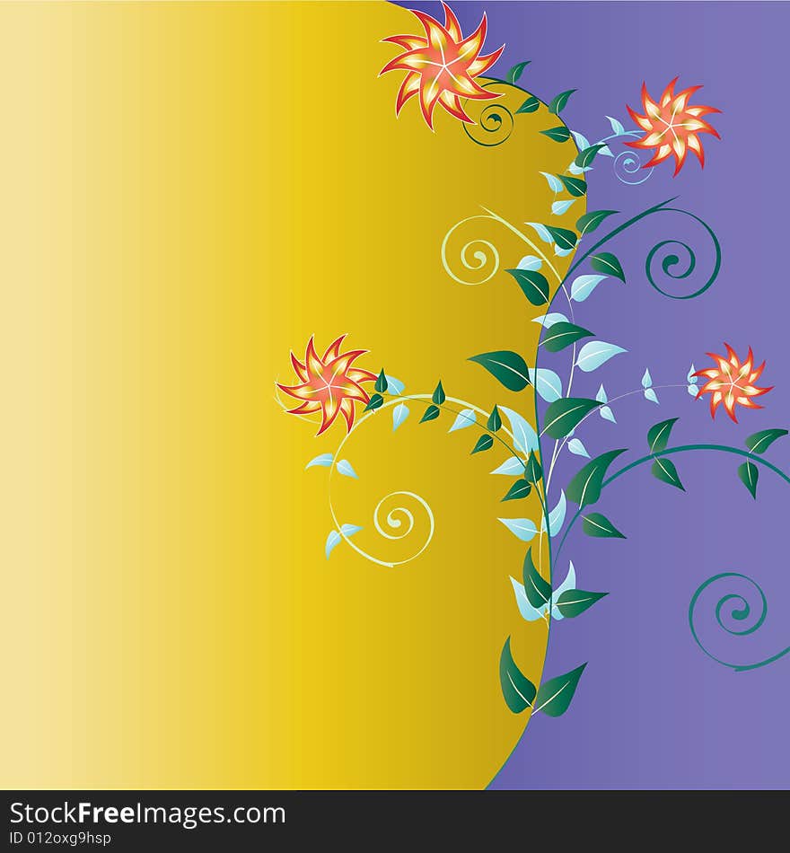 Vector floral pattern on yellow and lilac background.