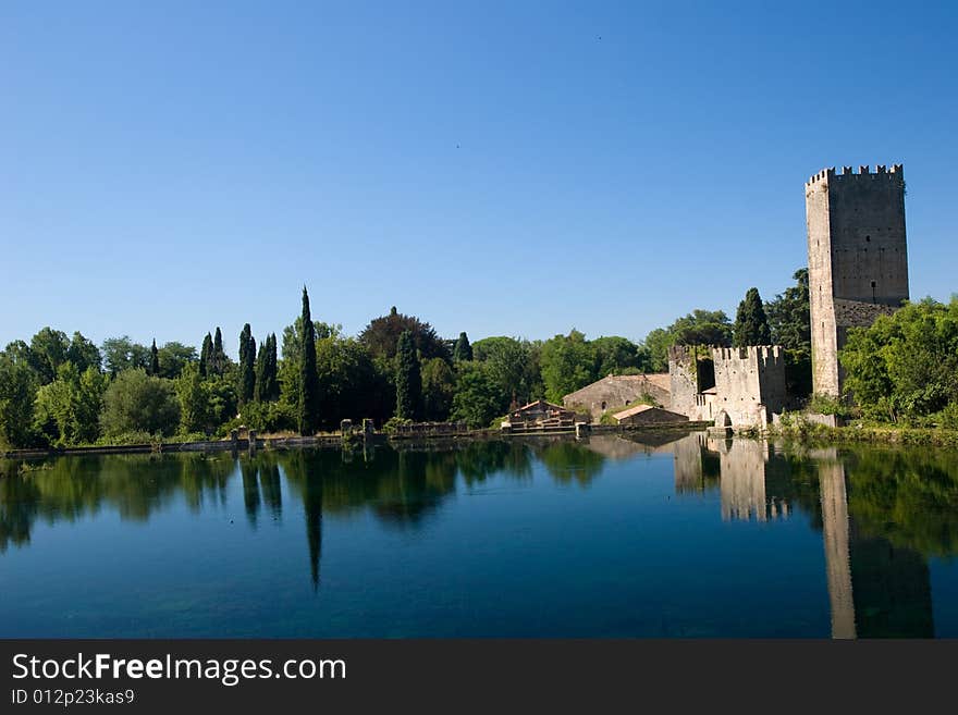 A view of the italian castle in ninfa whose owne is the royal crown of england. A view of the italian castle in ninfa whose owne is the royal crown of england