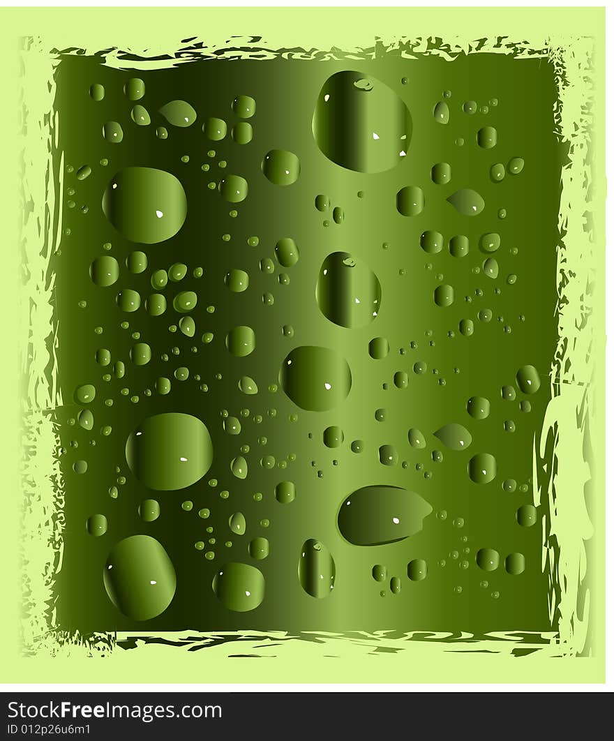 Illustration with lot of drops on green background. Illustration with lot of drops on green background