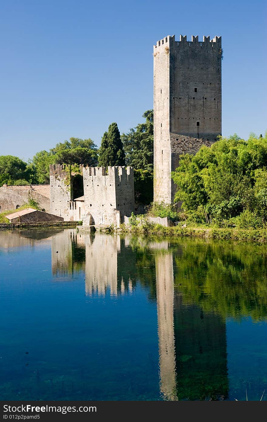 A view of the italian castle in ninfa whose owne is the royal crown of england. A view of the italian castle in ninfa whose owne is the royal crown of england