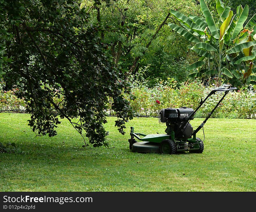 Mowing machine in the Garden.