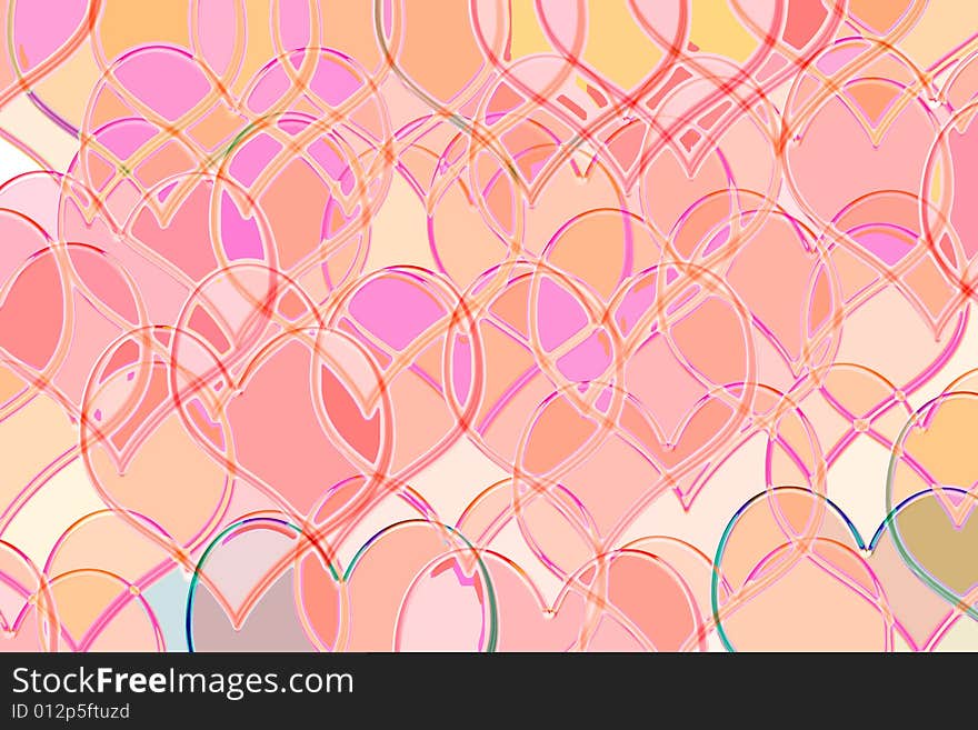 Several red pastel coloured smaller hearts in texture. Several red pastel coloured smaller hearts in texture