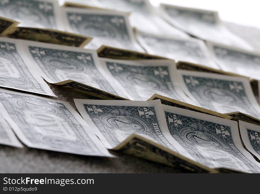 One dollar banknotes in many rows. One dollar banknotes in many rows