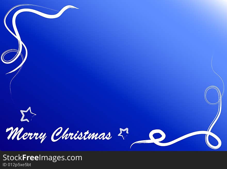 Blue christmas card with white decoration.