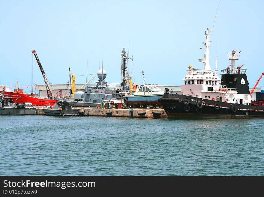 Ships in harbour in Sousse, Tunisia