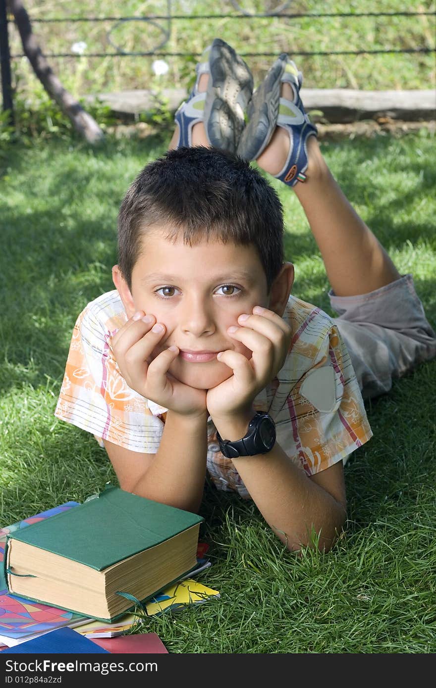 Student with the books outdoor