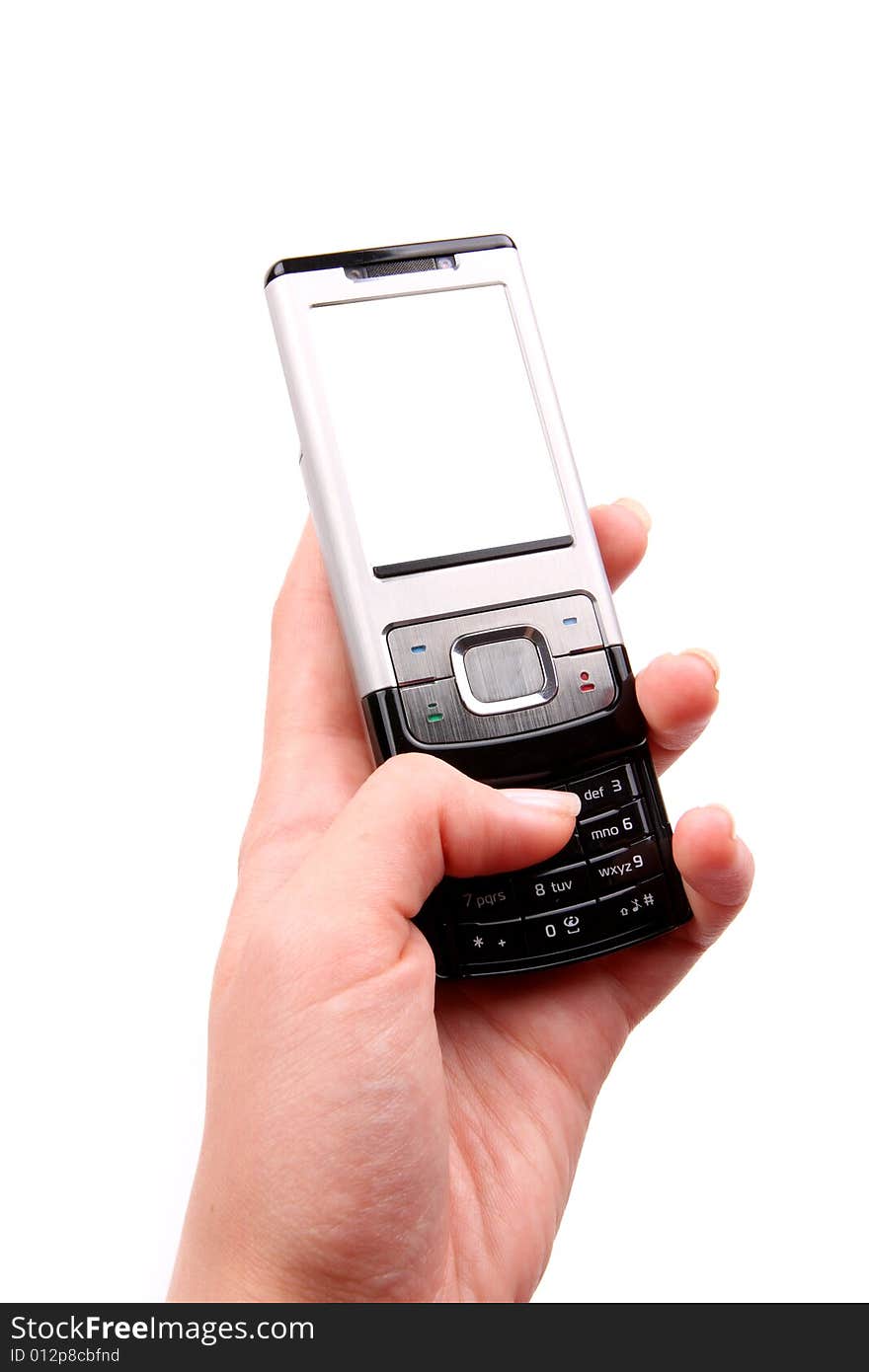 Hand with a blank screen of a business mobile phone