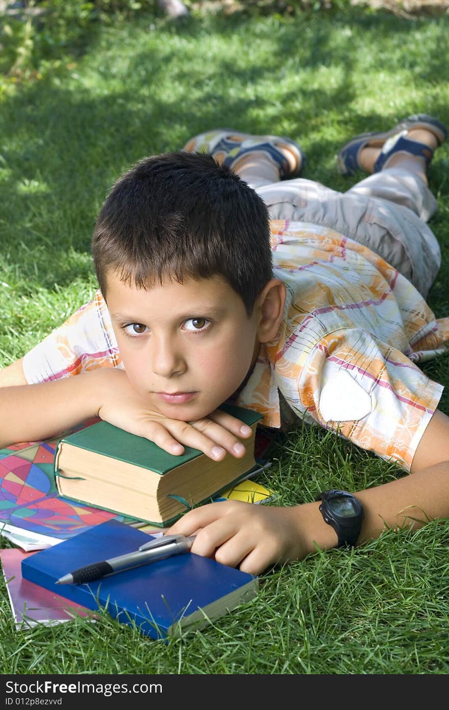 Student with the books outdoor