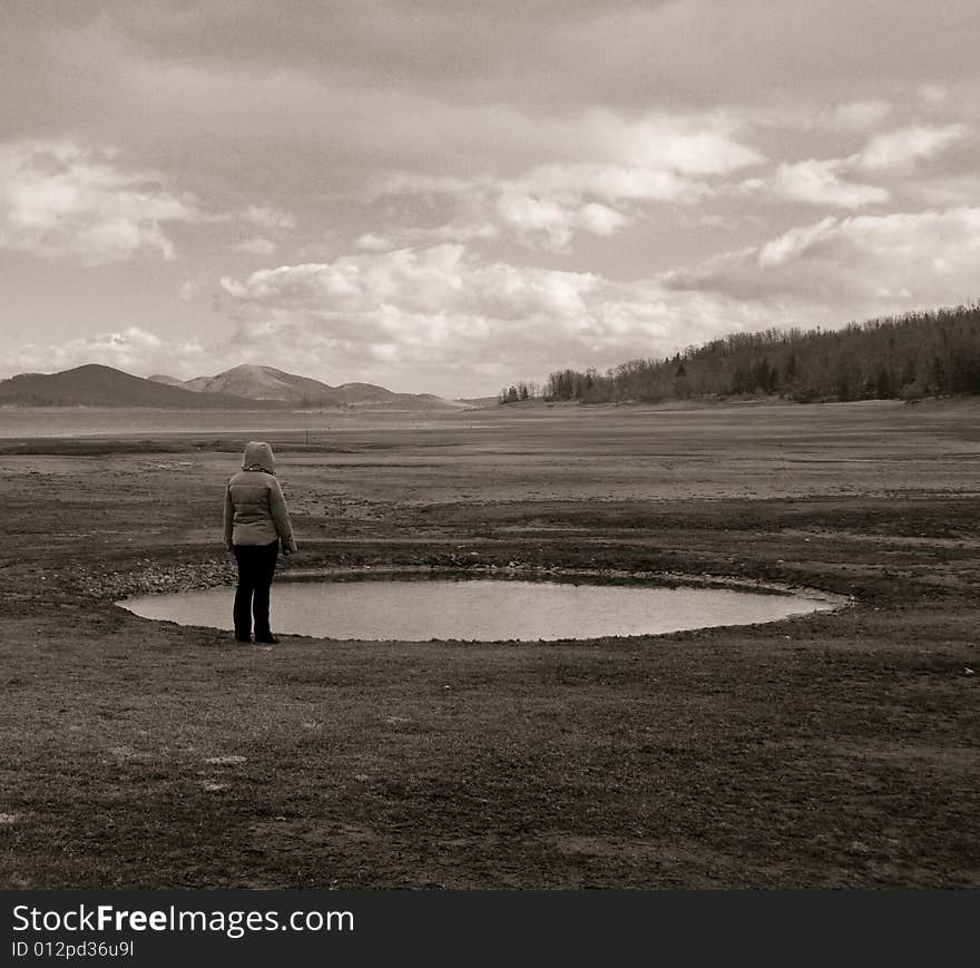 Landscape, a smal pond where a lake used to be. Landscape, a smal pond where a lake used to be