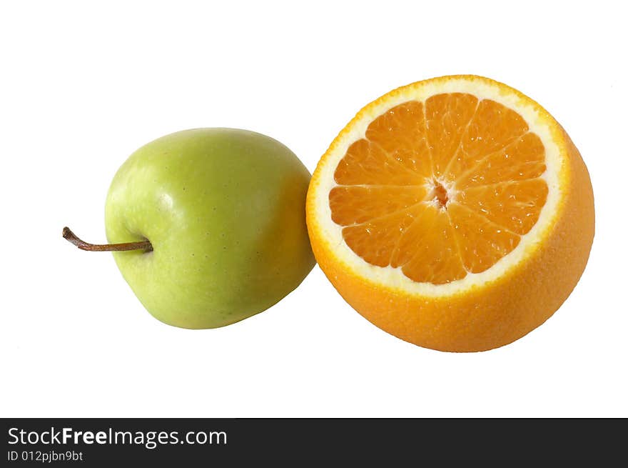 Two juicy orange and apple. Two juicy orange and apple