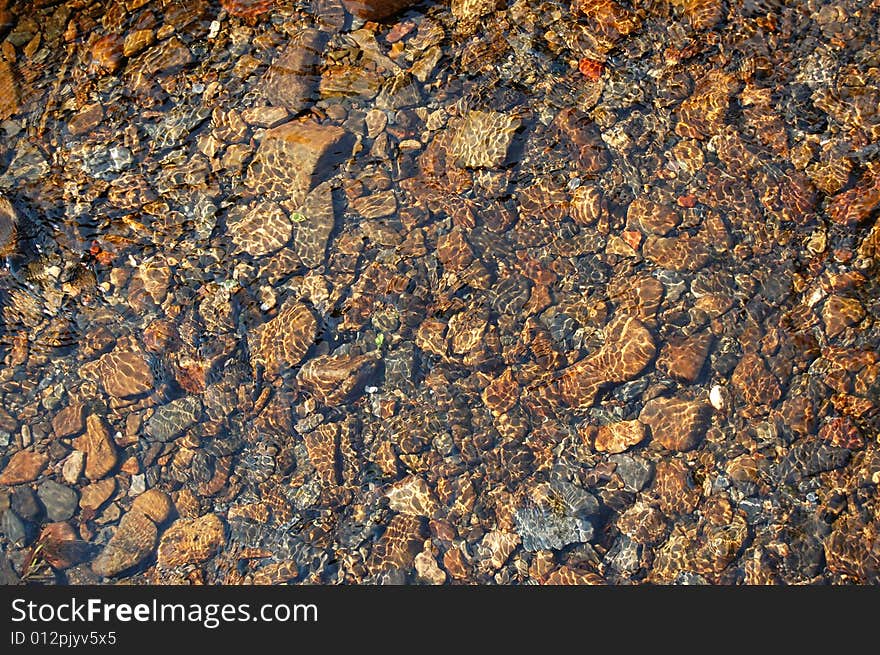 Stones in water. Wet river rocks