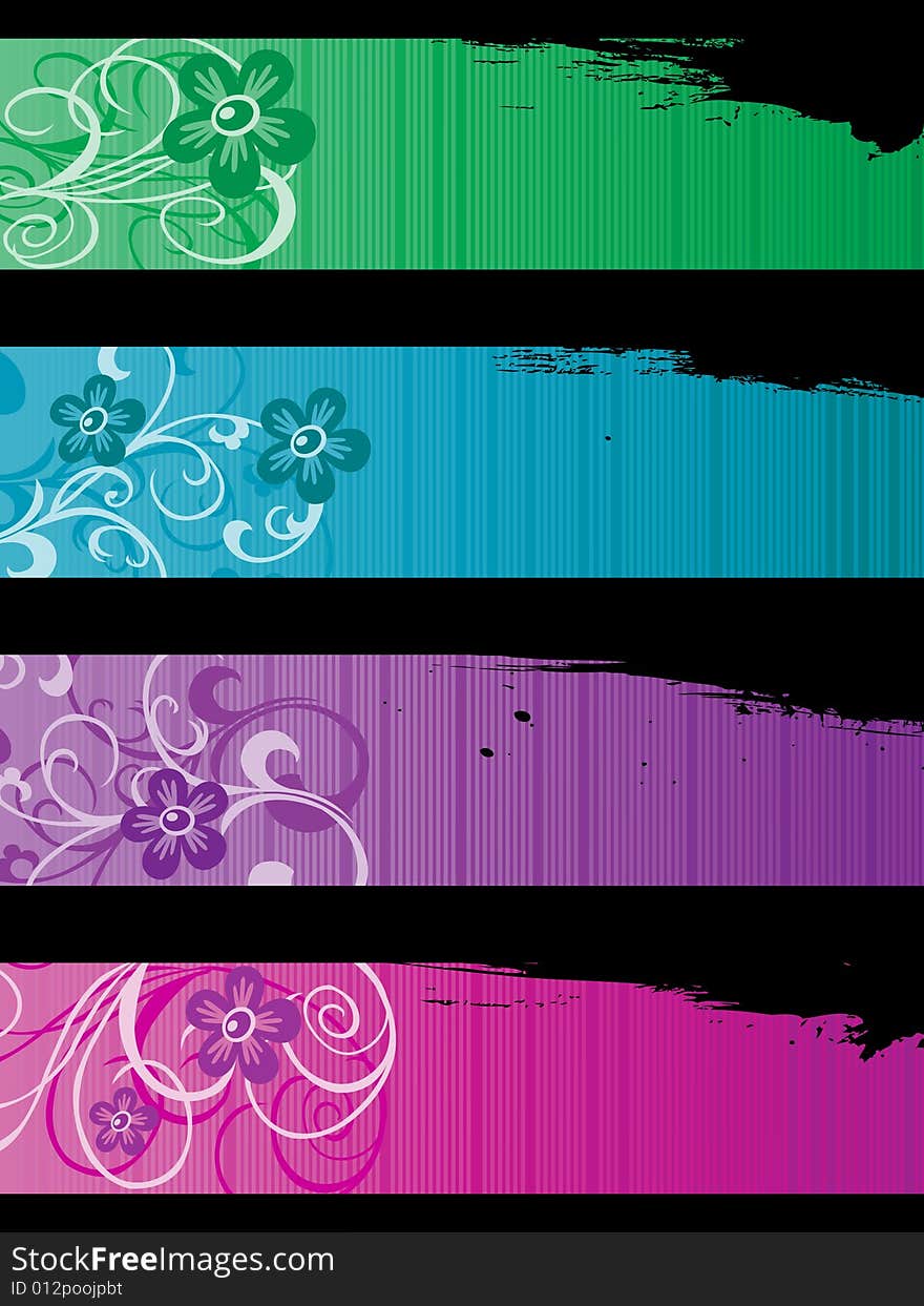 Four separated banner with similar design elements such as flowers for your text. Four separated banner with similar design elements such as flowers for your text.