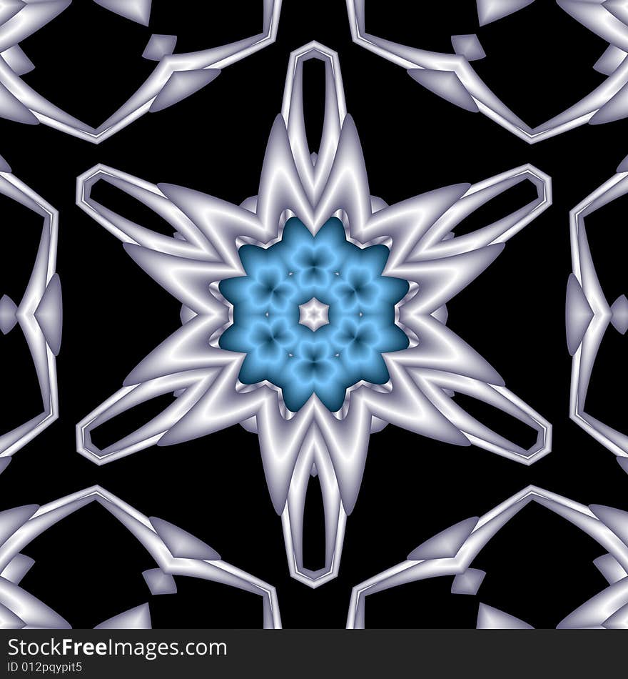 Abstract fractal image resembling a quilted floral snowflake star