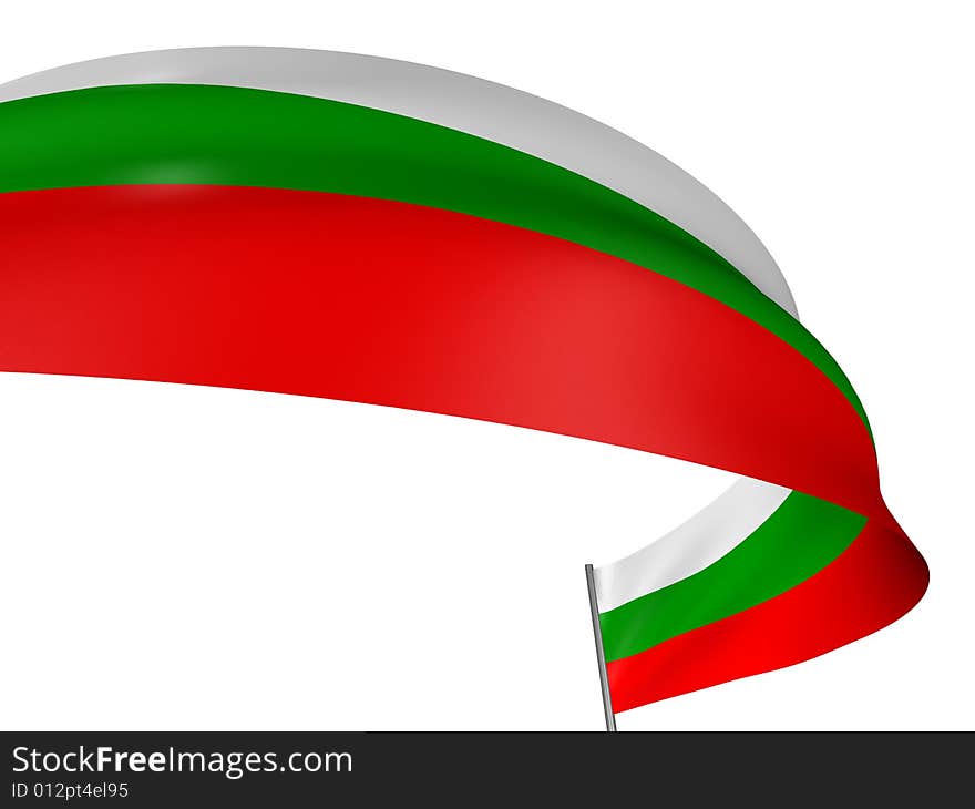 3D Bulgarian flag with fabric surface texture. White background.