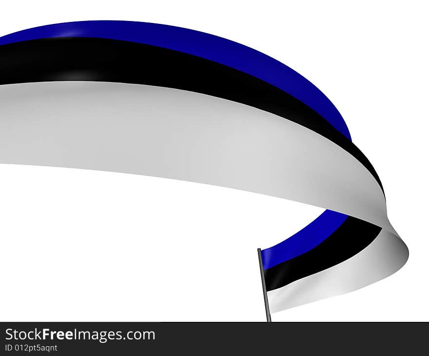3D Estonian flag with fabric surface texture. White background.