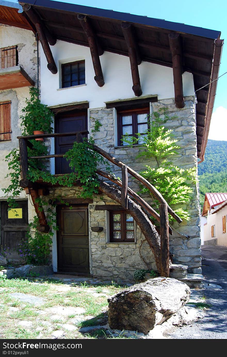 A characteristic mountain home in Viozene in Piedmont, Italy.