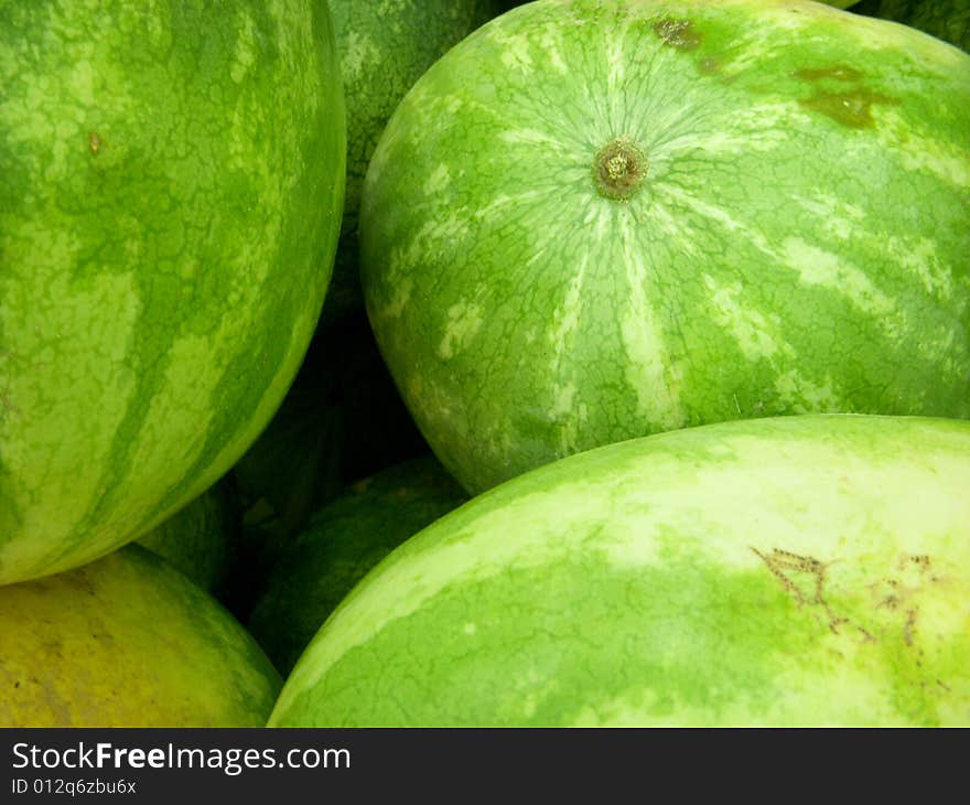 Group of green watermelons. Horizontally framed photo. Group of green watermelons. Horizontally framed photo.