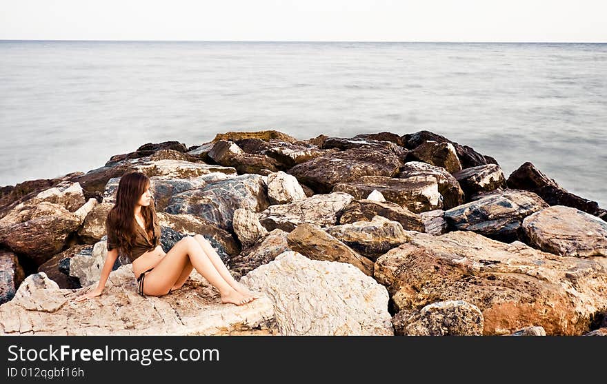 Woman in rocks