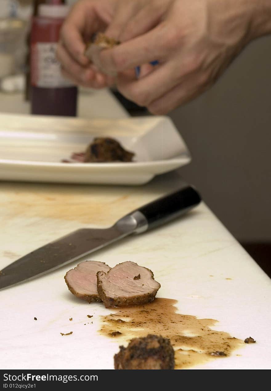 Preparing Sliced pork loin