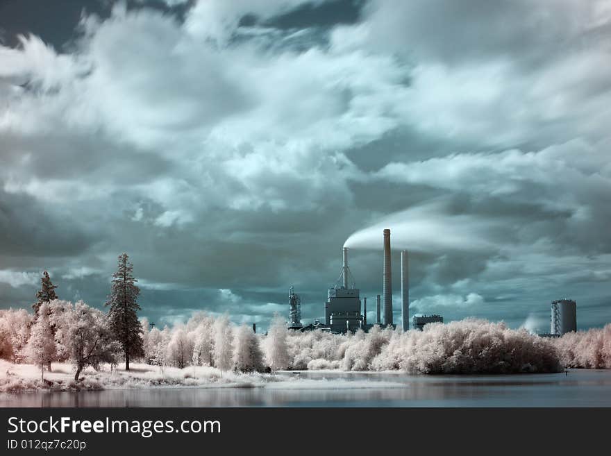 Infra red photo of city scape and park. Infra red photo of city scape and park