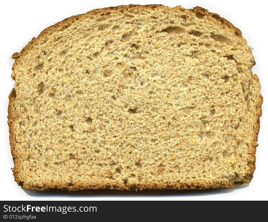 Slice of whole grain bread isolated on white background