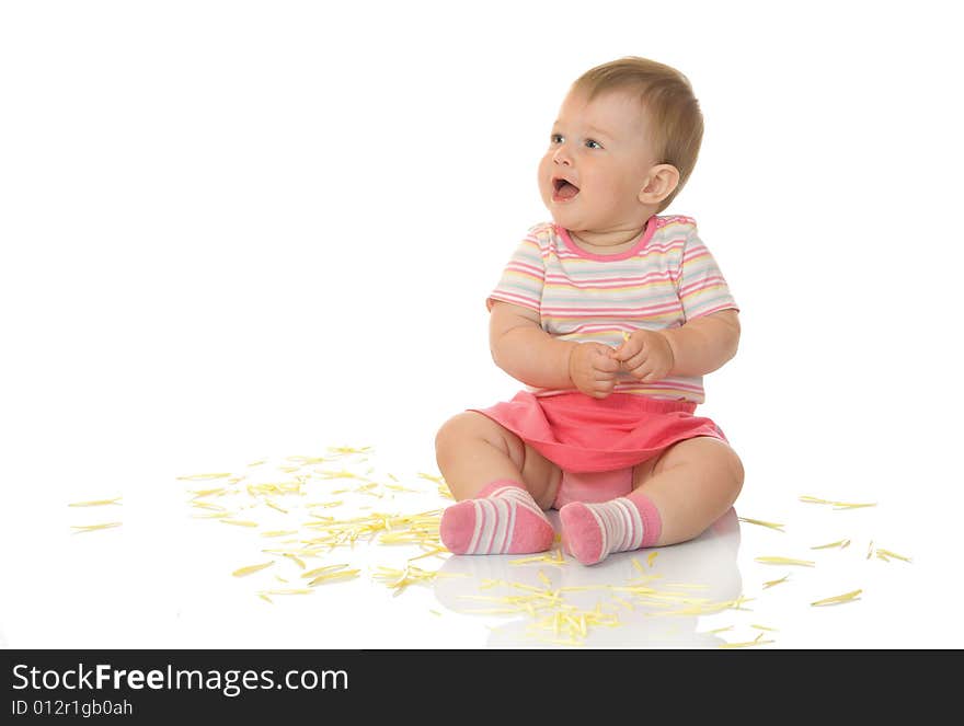 Sitting small baby with yellow petals 2