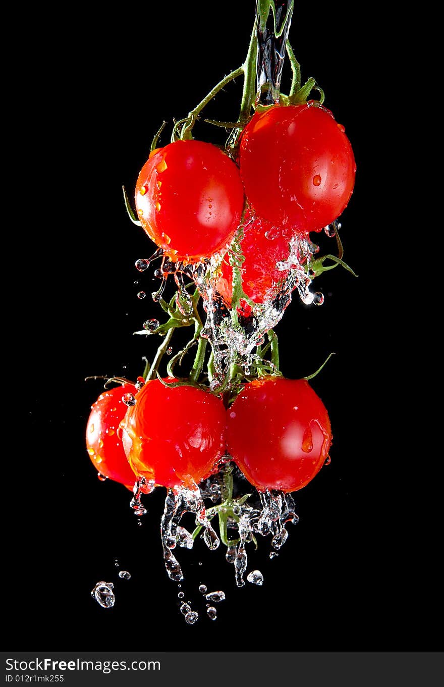 Flow of pourng water on tomato bunch 2