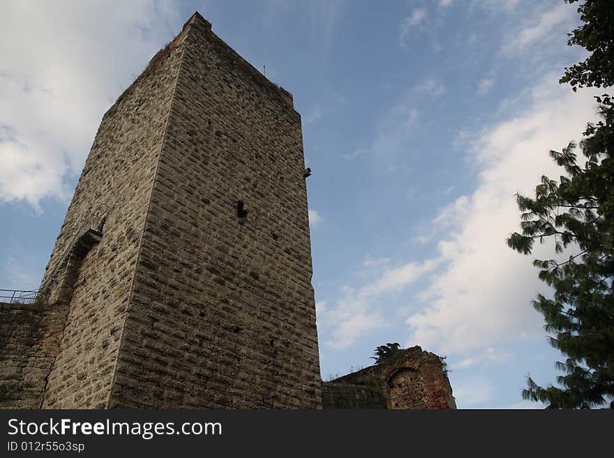 An ancient tower of the medieval castle in Trezzo sull'Adda, Italy