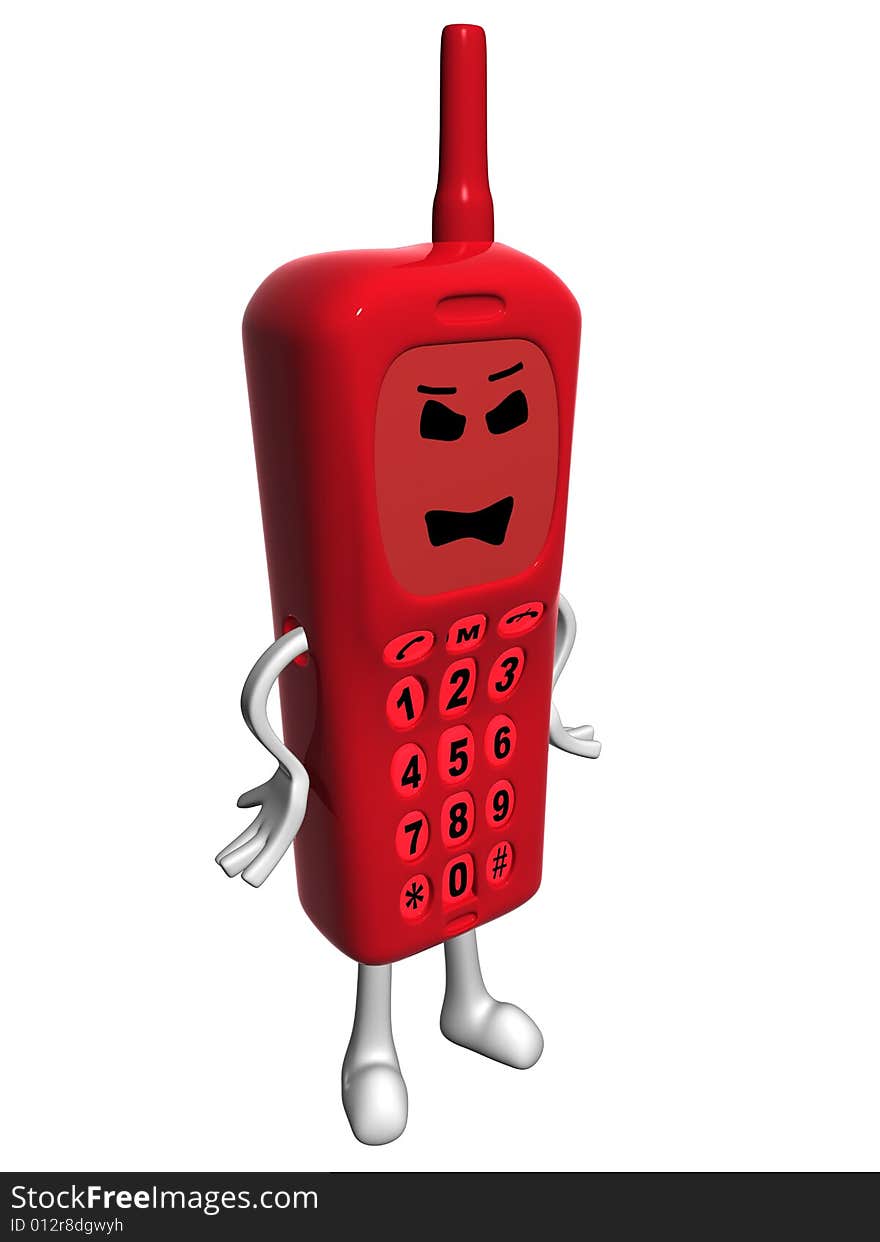 3D isolated red angry mobile phone with hands and legs