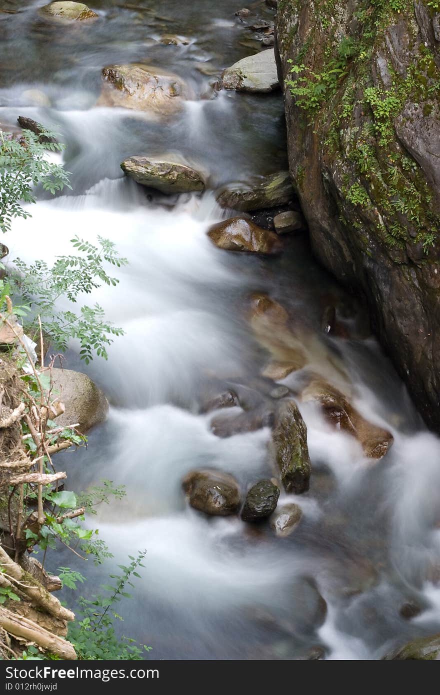 Slow exposure mountain stream taken in the Pyrenees