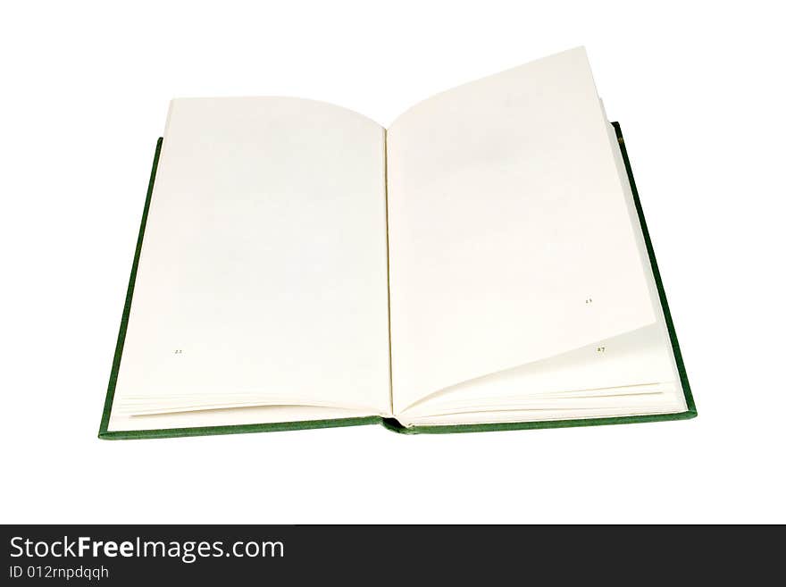 Open book in green cover with blank pages (isolated on white). Open book in green cover with blank pages (isolated on white)