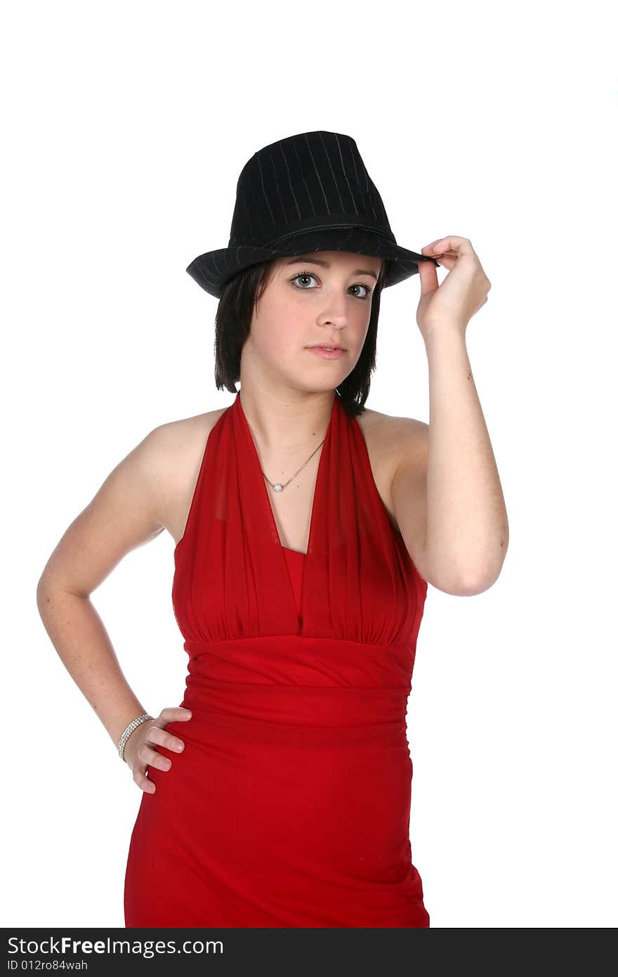 Cute teen in black hat and red gown. Cute teen in black hat and red gown