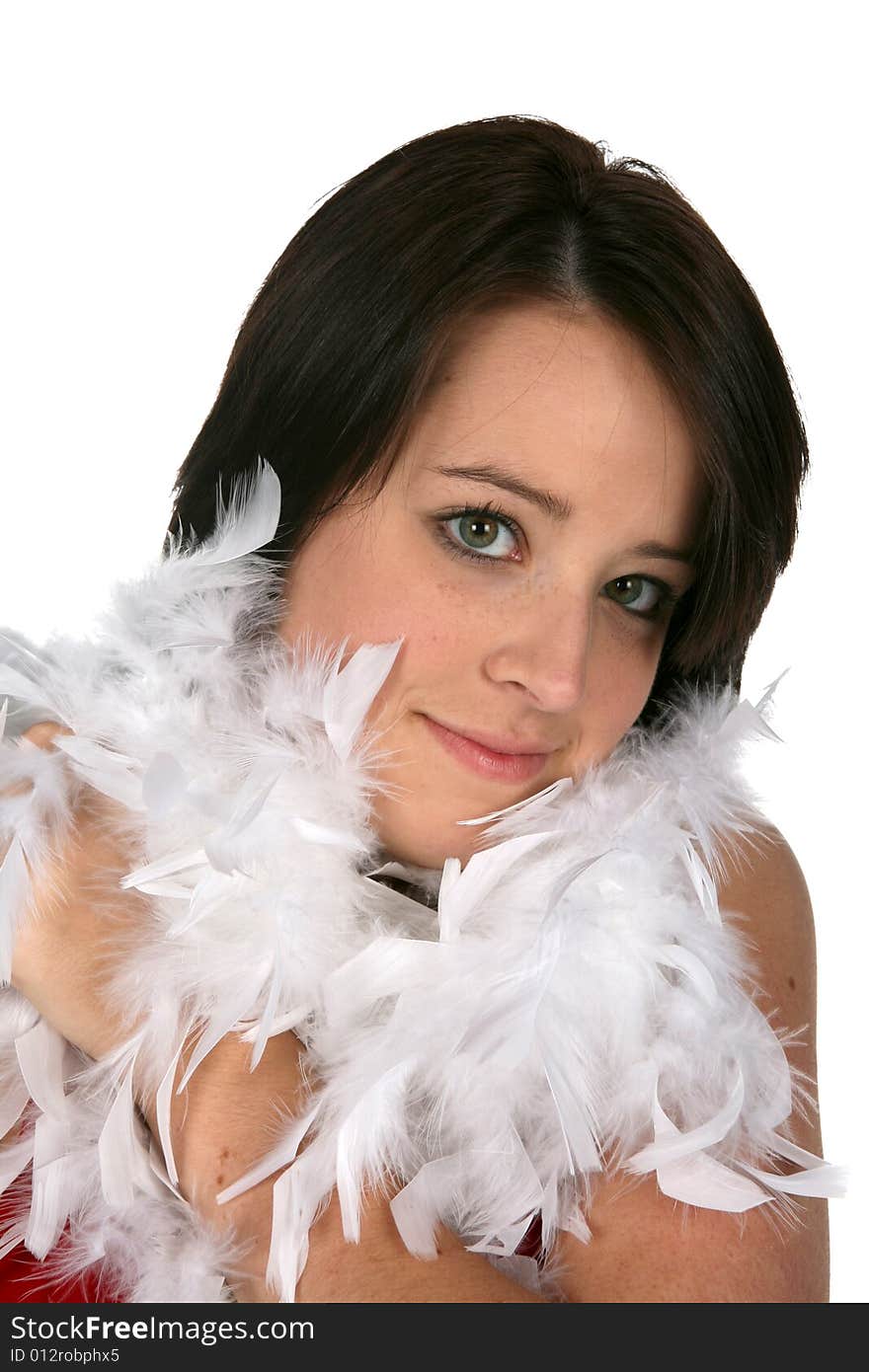 Attractive teen with white feather boa. Attractive teen with white feather boa